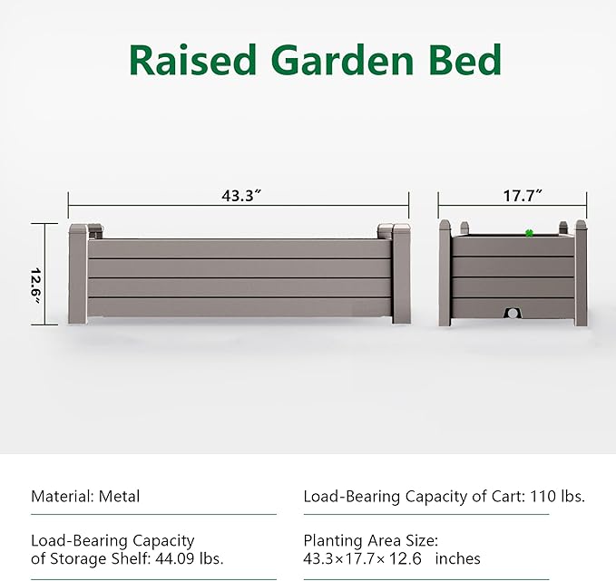 Durable Resin Raised Garden Bed with Drainage Holes & Reinforced Corners - Lightweight Flower Boxes Outdoor for Vegetables, Herbs, and Patio Garden Enclosure System (Grey, 43.31 * 17.72 * 12.6)