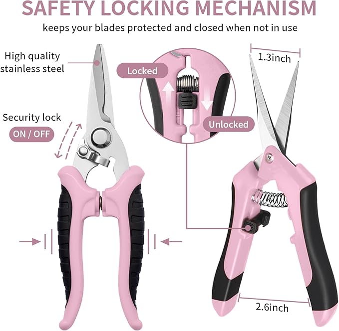 3 Pack Garden Pruning Shears, Stainless Steel Shears, Gardening Shears Scissors Pruning Shears for Gardening Tools (3PCS Pink and Black)
