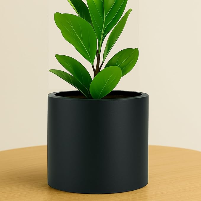 Fox & Fern 8 Inch Black Plant Pot with Drainage Plug — Premium Lightweight Fiberstone Matte Black Planter - 8 Inch Pots for Plants - for Indoor & Outdoor Use - Weather Resistant & UV Resistant