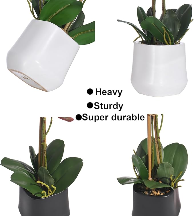 Orchids Artificial Plant in Ceramic Pot 18.5" Faux Orchid Phalaenopsis Flowers Arrangement for Home Office Table Centerpiece Indoor Decor, White
