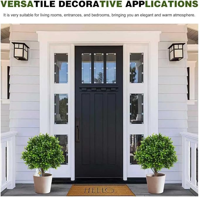 JTING' CHOISIR Set of 2 Artificial Boxwood Topiary Ball Trees with Ground Spike, 26 Inches UV Resistant Fake Plant Bushes Shrubs, for Indoor Outdoor Front Porch Garden (Boxwood)