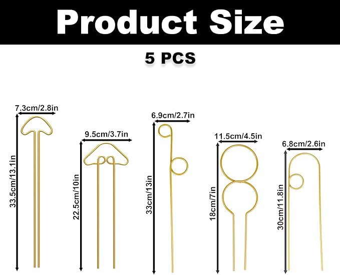 5PCS Gold Metal Trellis for Potted Plants, Plant Support Stake for Climbing Plants Indoor, Small Plant Support for Garden Indoor Houseplant, Flower Orchids Monstera Hoya Pothos Philodendron