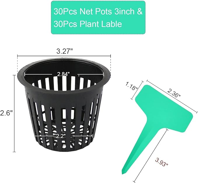 3 Inch Net Pots for Hydroponics 30 Packs with Plant Labels 30Pcs Heavy Duty Wide Mouth Net Cups Slotted Mesh Pot hydroponics Supplies