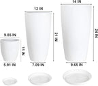 24,21,11 Inch Large Plastic Planters with Drainage Hole and Saucer - Set of 3 Tall Plant Pots Indoor Flower Pot Tall Round Planters Outdoor Large Tall Planter