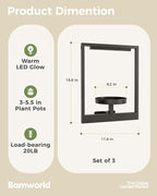 Bamworld Hanging Planters for Indoor Plants Wall Decor Outdoor Living Room Plant Stand Indoor Wall Planters Plant Hanger Window Plant Shelves 3-Packs with Magnetic Lights