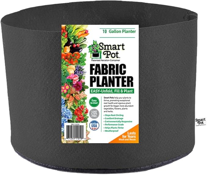 Smart Pot Soft-Sided Fabric Garden Plant Container Aeration Planter Pots, 10 Gallon, 5 Pack, Black