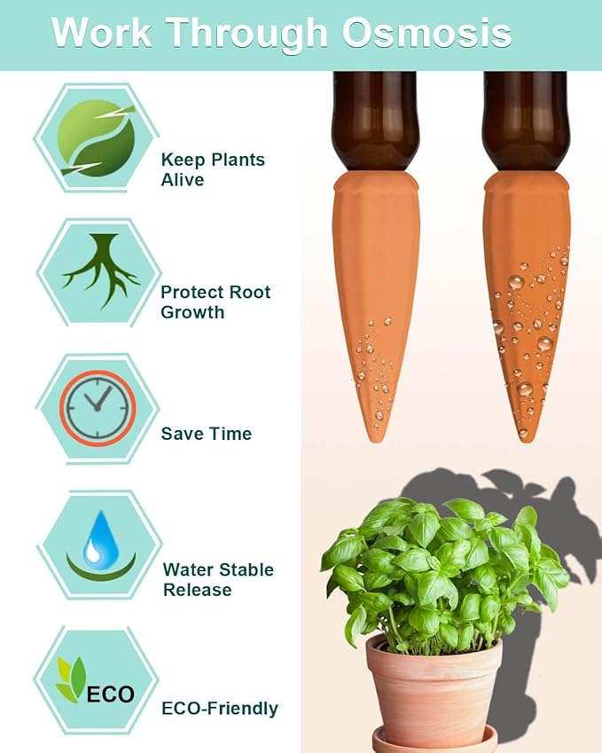 vensovo Terracotta Self Watering Spikes - 10 Pcs Potted Plant Watering Devices Vacation Self-Watering Stakes for Outdoor, Indoor Plants, Wine Bottle