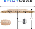 SUPERJARE 13FT Outdoor Umbrella for Patio, Double sided Pool Umbrellas with Fade Resistant Canopy, Large Table Umbrella for Deck, Market, Backyard - Beige(No Base)