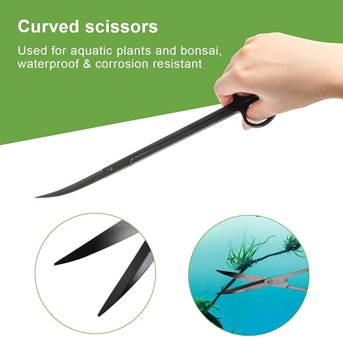 Catcan Quarium Aquascape Tools Kits, 4 in 1 Anti-Rust Aquatic Plant Aquascaping Tool Stainless Steel Black Tweezers Scissors Spatula for Aquarium Tank Clean Fish Tank Aquascape Tools Sets (black)