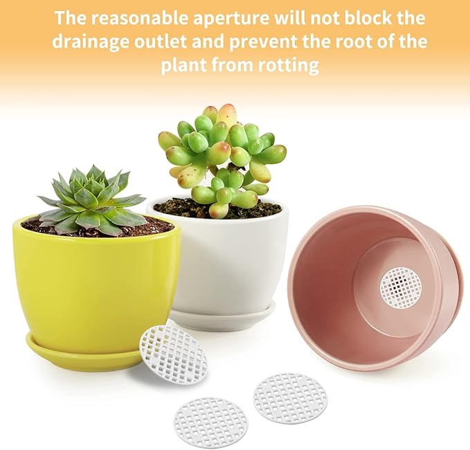 Bivethoi 100pcs Plant Pot Mesh Hole Cover Bonsai Drainage Mesh Insert, Flower Pot Hole Mesh Pad Bottom Grid Mat, Round Mesh Screen Pot Bottom Gasket for Garden Prevent Soil Loss (1.8" / 45mm, White)