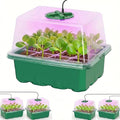 Seed Starter Kit with Grow Light, Elevated Seedling Tray Kit with Adjustable Humidity Dome and Clear Cell Tray, 12 Full Spectrum Led Beads for Seed Starting Greenhouse, 6 Pack, Green