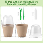 50 Set 3.15 Inch Peat Pots Plant Starters for Seedling with Humidity Dome,Herb Seed Starter Pots Kits, Garden Germination Nursery Pot wit 50 Plant Labels, 2 Transplant Tools.
