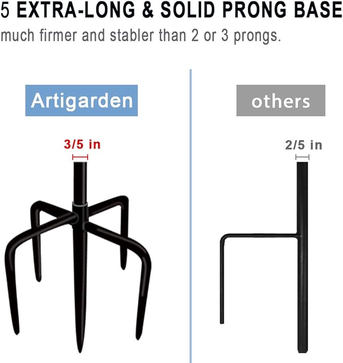 Artigarden Outdoor Shepherd Hooks 76 inch Tall for Bird Feeder (2 Packs), Adjustable Metal Garden Poles for Hanging Plants Solar Light Lantern, Bright Black