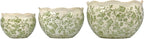 Galt International Ceramic Plant Pots Set of 3 Rustic Vintage Farmhouse Cream Crackle Glaze (11"/ 9.6"/ 7") Garden Indoor Outdoor Flower Planter w/Drainage Hole (Vintage Green)