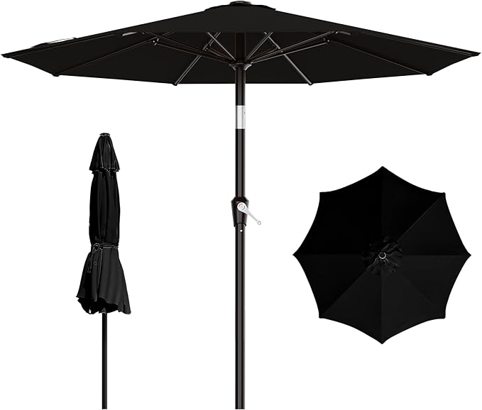 AreShark 9 FT Patio Umbrella for Outdoor, Outdoor Table Umbrella with Push Button Tilt and Crank, Outdoor Patio Umbrellas with 8 Sturdy Ribs for Market, Garden, Pool (Black)