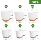 Flower Pots, 8/7/6.5/6/5.5/5 Inch Self Watering Planters for Indoor Outdoor Plants with Drainage Hole, Plastic Planters for House Plants(White)