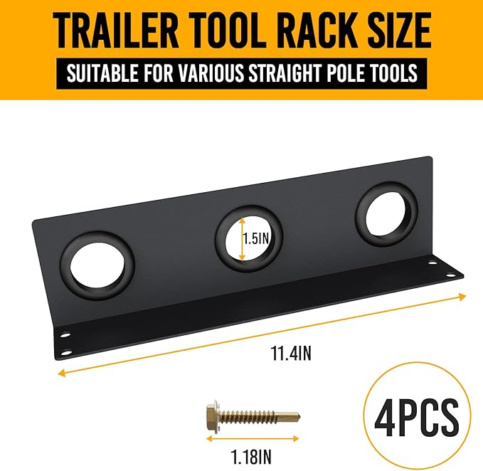 Utility Trailer Tool Rack, Shovel Holder for Truck, 4Pcs 3 Hole Tool Rack Rake Shovel Holder Landscape Hand Tool Accessories for Trailer Truck