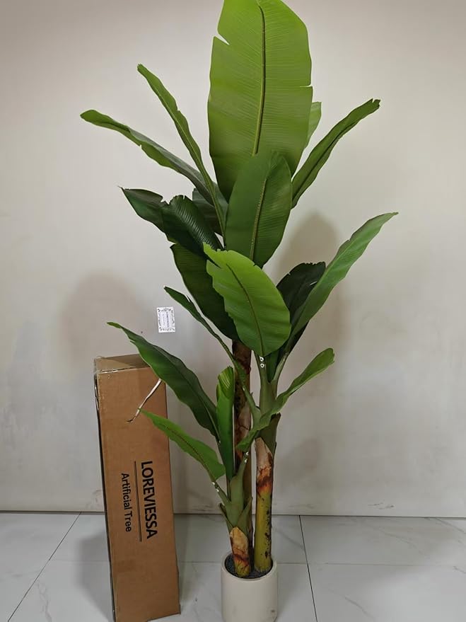 7ft Artificial Banana Tree Extra Tall Fake Plants Indoor for Living Room Large Faux Tree High End Realistic Floor Plant Big Silk Tree for Home Office Pet Friendly Large Indoor Plant Tropical Decor