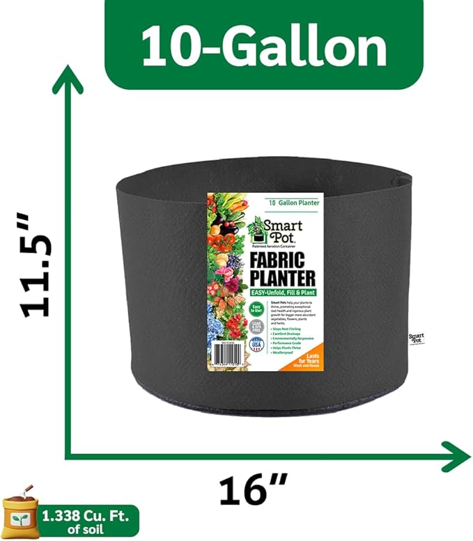 Smart Pot Soft-Sided Fabric Garden Plant Container Aeration Planter Pots, 10 Gallon, 5 Pack, Black