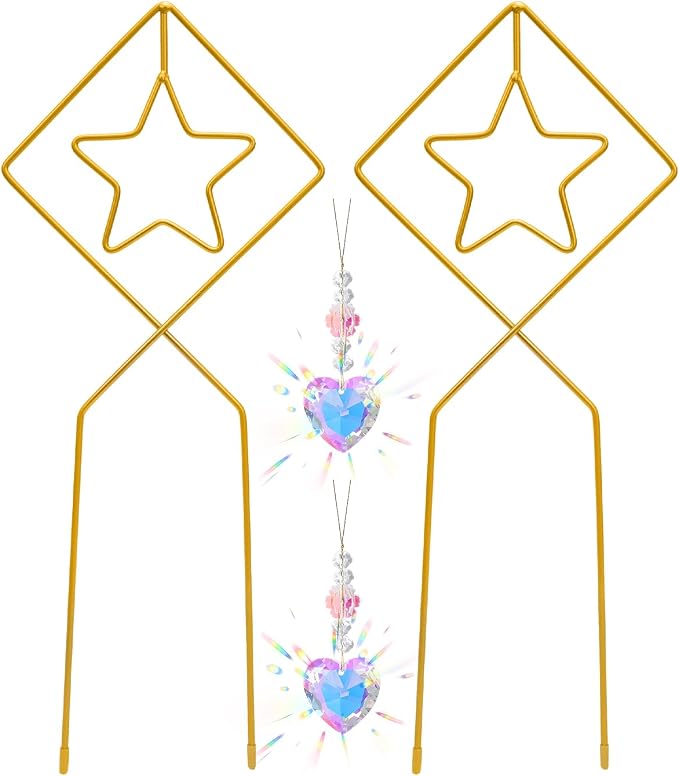 eZAKKA 17.3in Small Trellis for Potted Plants, Trellis for Climbing Plants Indoor Vine Ivy Flower Support with 2PCS Crystal Suncatcher, Gold, Pattern 04