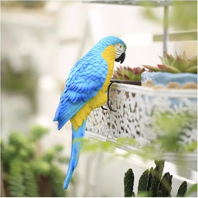 Primst Resin Animal Planter Pot Hanger Decorations, Hanging Realistic Parrot Flower Pot Figurine Planter Pot Hanger Decoration for Garden Yard Balcony, 2.7" x 8.2"Decor (Blue)