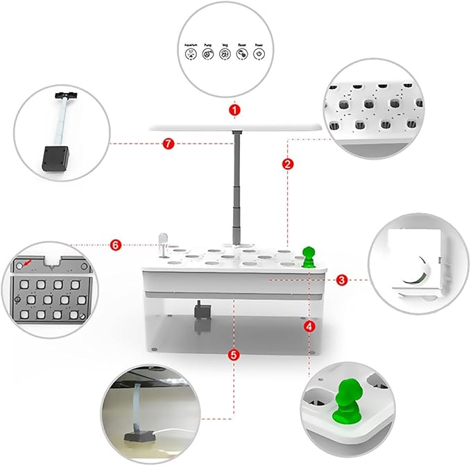 Hydroponics Growing System, 12 Pods Indoor Herb Garden with LED Grow Light, with Aquaponic Fish Tank,with Auto Timer,for Home Kitchen,Height Adjustable