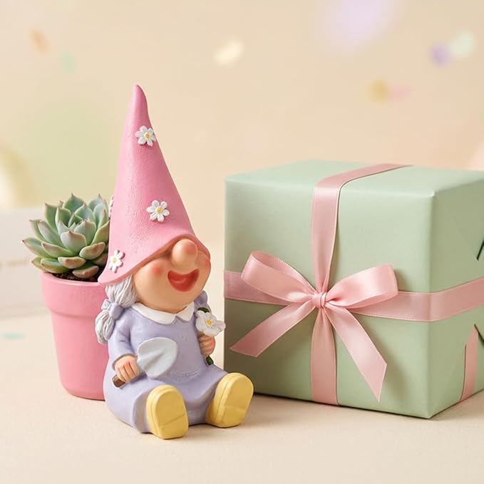 Succulent pots, 4 inch Plant pots gnome Garden Decor Planters for Indoor Plants with Drainage, Gifts for Mom Grandma Women