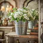 Hosley Set of 3 Zinc Finish Bucket/Pots with PVC Liner 5" Dia x 5" H, Ideal Gift for Floral Arrangements Wedding Home Office Party DIY Indoor Outdoor Garden Patio