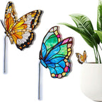 CRASPIRE 2 Styles Butterfly Plant Decoration Flower Pot Suncatcher Acrylic Garden Stake Hanger Decor Blue Yellow Butterflies Catcher Hugger for Art Indoor Outdoor Patio Pots Yard Farmhouse