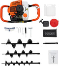 Post Hole Digger, 52CC 2.3HP Auger Post Hole Digger, Gas Powered Earth Digger with 3 Drill Bits Earth Auger (4“, 6”, 8") & 12" Extension Bar, Trencher Digger Machine for Farmland, Garden and Plant