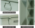Seed Saving Box, Metal Seed Bin, Seed Storage Organizer Box, Seed Packet Container with Lid, Seed Envelope Storage Box, 4 Compartments Garden Seed Bin with Safety Locks-Green