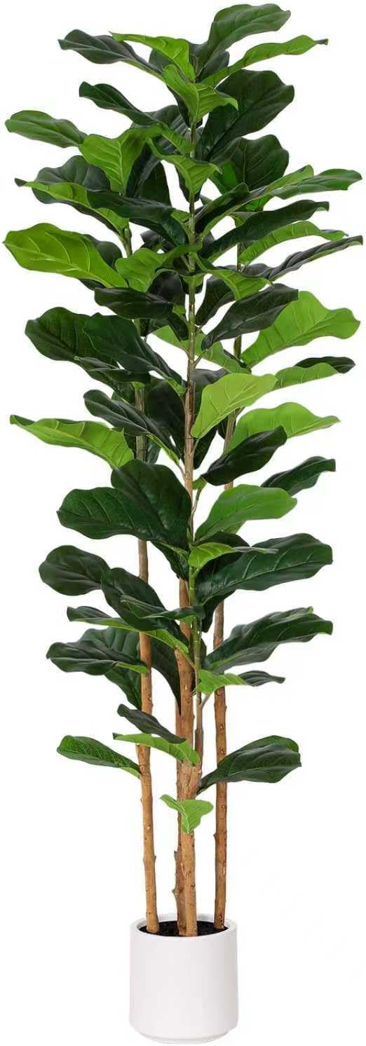 Fiddle Leaf Fig Tree, 6FT Faux Trees Indoor,Tall FakeTree with Decorative planters,Natural Wood Trunk & Realistic Fiddle Leaf, Artificial Plants for Home Office, Living Room, Outdoor
