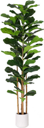 Fiddle Leaf Fig Tree, 6FT Faux Trees Indoor,Tall FakeTree with Decorative planters,Natural Wood Trunk & Realistic Fiddle Leaf, Artificial Plants for Home Office, Living Room, Outdoor