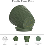 Meowell 4 inch Small Plastic Nursery Pots, Seedling Pots, 5 Set Water Ripples Plant Pots for Indoor Plants, Flower Pots with Drainage Holes and Saucers, Seed Starter Pots for Succulent, Colorful