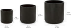 Amazon Basics Fluted Ceramic Round Planters with Drainage Hole, Indoor Outdoor Flower Pots, Assorted Sizes 6, 8, 10 inch, Set of 3, Black