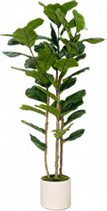 Artificial Fiddle Leaf Fig Tree 5FT with White Tall Planter-Large Faux Tree Tall Fake Floor Plant in Pot,Artificial Plants Indoor for Home Office Living Room Décor(Lyrata 5FT)
