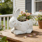 Vintage Cement Animal Planter Pots,Cement Succulent Planter,Indoor & Outdoor Garden Decor Rustic Shabby Flower Plants for Home,Patio,Balcony(White Rabbit)