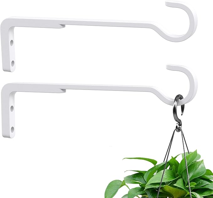 Saffruff 8 Inch 2 Pack White Heavy Duty Outdoor Plant Hangers, Iron Hanging Plant Brackets for Hanging Plants Outside, Metal Plant Hooks Plant Wall Hooks for Hanging Lantern, Bird Feeder