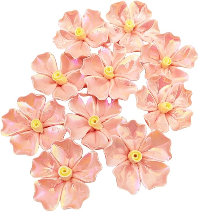 BTMIEY 10 PCS 3D Flower Ceramic Tiles,1.6" Handmade Procelain Ceramic Flowers for Artwork,Fish Tank,Vases,Living Room, Dining Table,Office, Home Floral Decor (Single-Flowered Iridescent Tangerine)