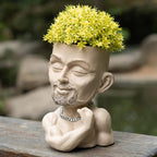 Unique Plant Pots Face Planters, Funny Plant Pots Head Planter, Men Face Planters Pots Head, Beefcake Face Vase with Drainage Hole (Khaki)