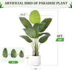 Artificial Bird of Paradise Plant 4Ft Tall Fake Tropical Palm Tree Large Fake Plants with 9 Silk Banana Leaves Faux Plant Indoor Decor Trees with White Pot for Home Bedroom Living Room Office