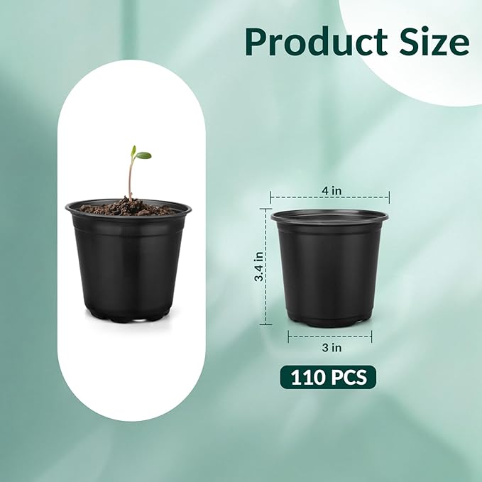110 Pcs Small Plastic Palnt Pot, 4 5 6 Inch Nursery Pots with Drainage, Seedlings Starter Pots for Plants, Great for Herbs, Cuttings, and Starter Plants (110 pcs, 4 inch)