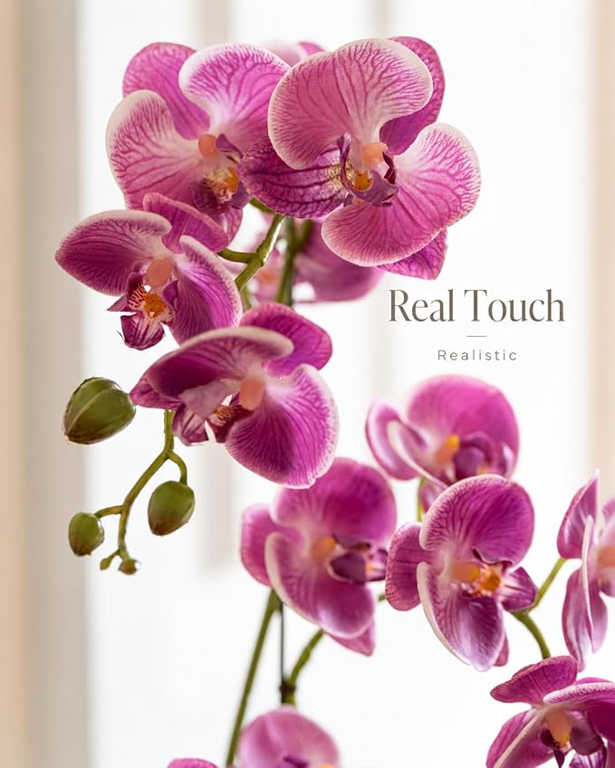 Avoeco Artificial Real Touch Orchid Plant – 20″ Faux Phalaenopsis in Pot – Highly Realistic Silk Orchid Flower & Leaf Texture for Home, Office,Shop & Wedding Décor (Fuchsia, 20”)