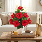 Briful Artificial Hibiscus Potted Plant 20.8” Tall, Realistic Silk Hibiscus Flowers Farmhouse Table Decor, Faux Tropical Flower Plant in Pot for Living Room Table, Entryway, Office, Home Decor, Red