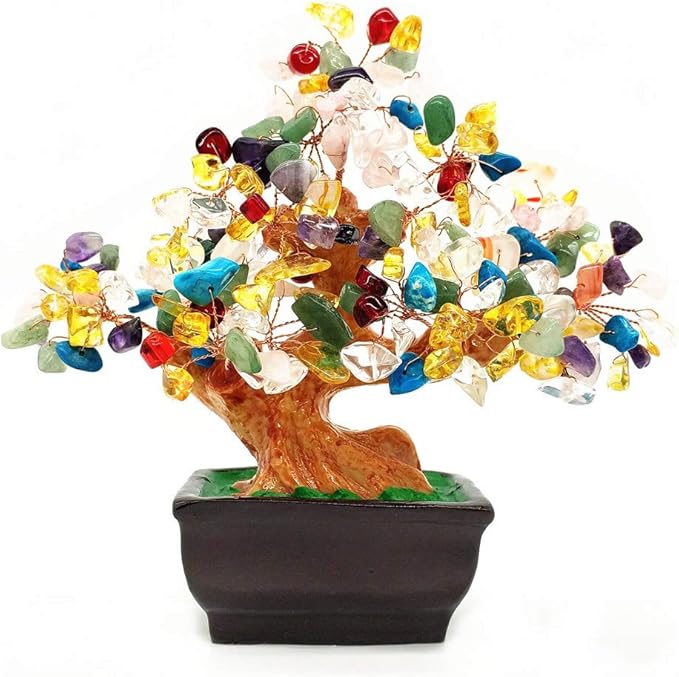 Colorsheng Feng Shui Quartz Crystal Money Tree Bonsai Style Decoration for Luck and Wealth (Multicolor)