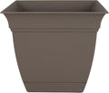 The HC Companies Eclipse Square Plastic Planter w/Attached Saucer - Outdoor & Indoor Plant Pot with Drainage Holes - Lightweight, UV-Resistant Plastic Pots for Plants (10" Cappuccino, Pack of 1)
