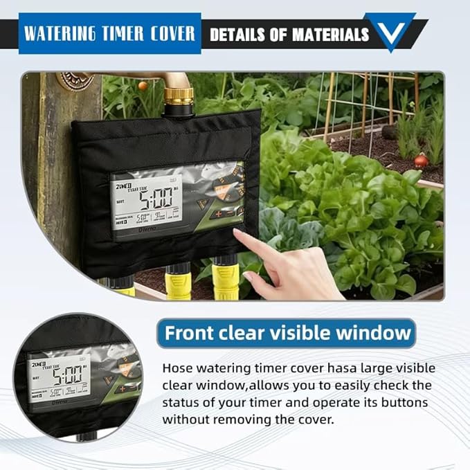 Hose Watering Timer Cover,Heavy Duty 600D Sprinkler Timer Cover for 2-3 Outlet Hose Faucet Timer,with Clear Front Window.(Only Cover)