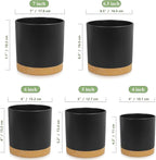 WSMKSZ 5 Pack Cylindrical Flower Pots with 7/6.5/6/5/4 inch, Modern Small Plastic Plant Pots with Drainage Holes & Saucers, Round Planter Pots for Outdoor, Indoor & Office Decor (Black Brown)