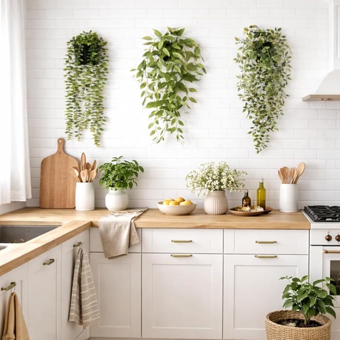 HIHADUUM 3PCS Artificial Hanging Plants with Pots, Faux Hanging Plants Indoor Outdoor, Fake Eucalyptus Vine Plants for Wall Shelf Bathroom Bedroom Living Room Balcony Home Decor
