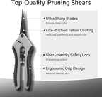6.5" Ultra Sharp Pruning Shears, 2-Pack Garden Scissors with Stainless Steel Blades, Ergonomic Grip, Rust Resistant, Safety Lock, Trimming Scissors for Plants (1pc Straight & 1pc Curved)